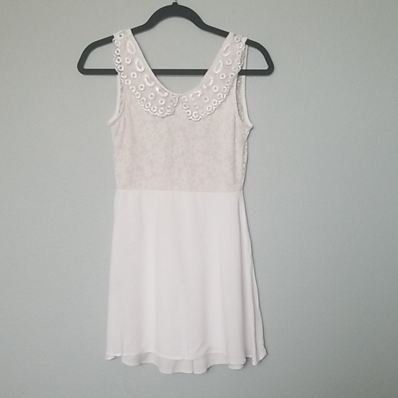 Peter pan collar Twee Romantic plunge back skater dress small - Picture 1 of 11